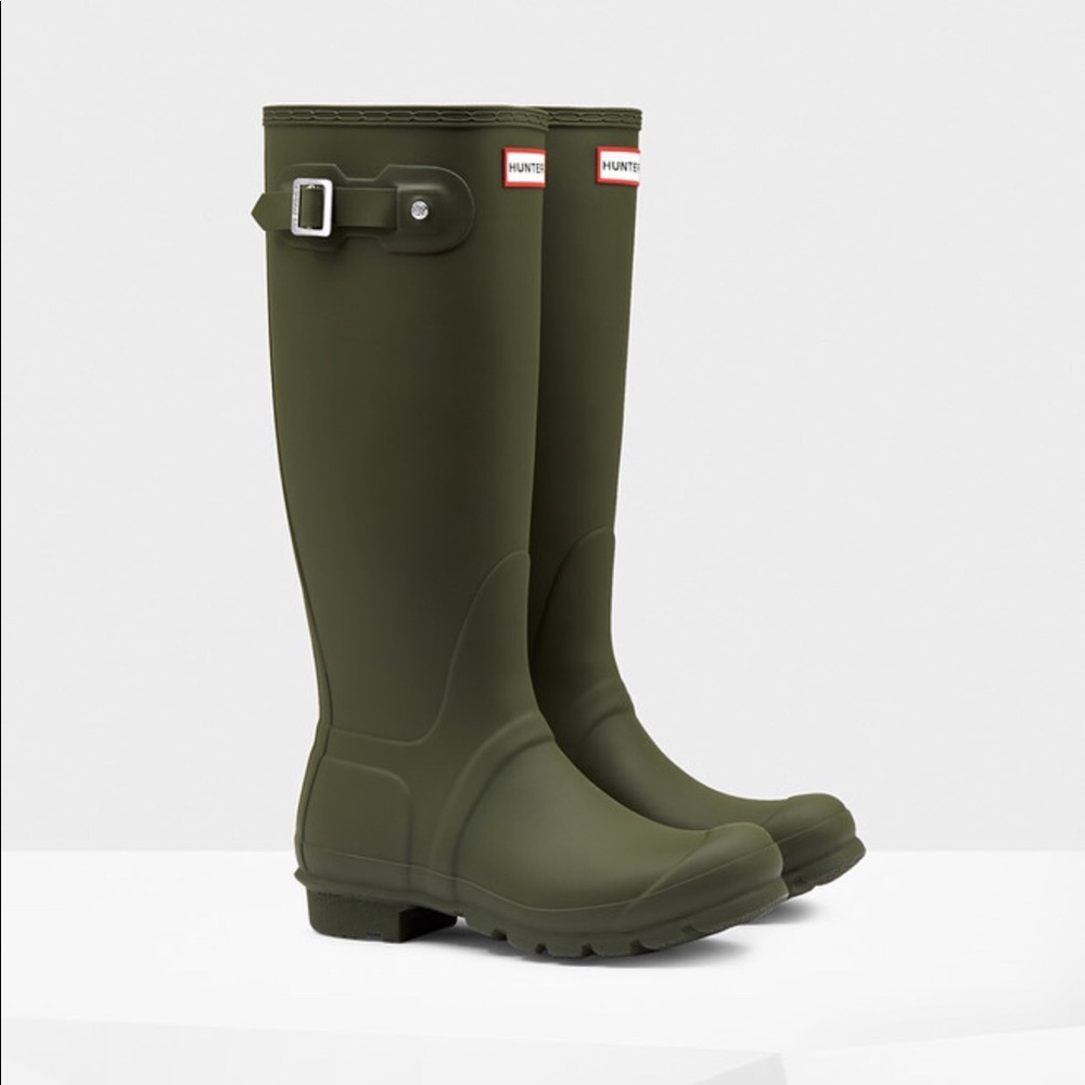 Green hunter rain boots